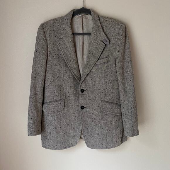 Vintage PETROCELLI Men's LARGE Gray Tweed Marled Wool Blazer Double Vented Usa